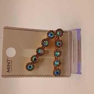 Gold Hair Clips with Iridescent Gemstones